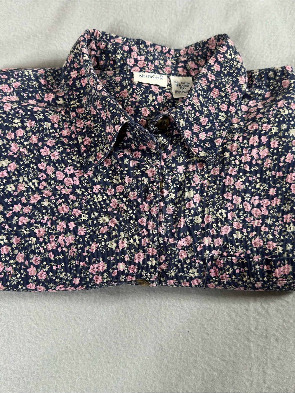 Vintage NorthCrest Floral Corduroy Button Down Shirt Sz18-20W Cottagecore Prarie